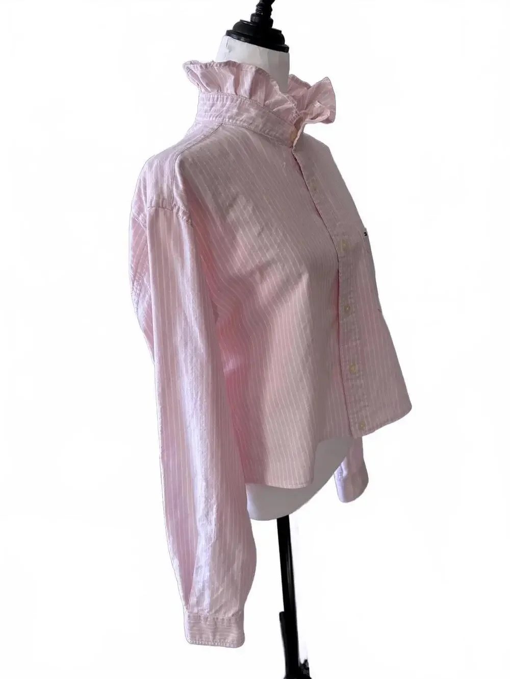 Tommy Hilfiger Pink Striped Ruffle Collar Button-Up Shirt - Picture 6 of 10